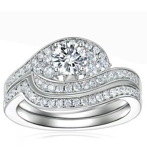 18K White Gold Plated 2pcs/ Ring set Women Wedding Jewelry Size 6,8,&9